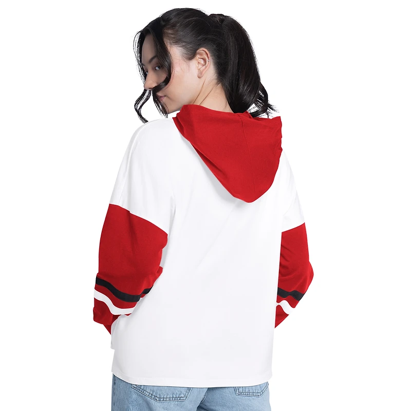 T-shirt à manches longues et capuche oversize G-III 4Her pour femme, par Carl Banks, blanc/rouge, Chicago Bulls, joueur clé