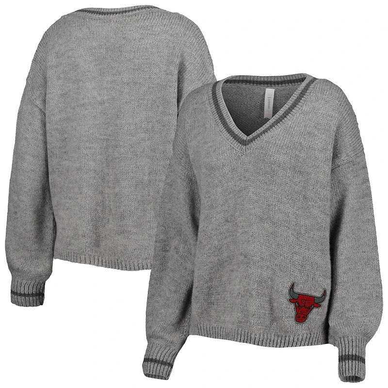 Chandail à encolure en V tri-mélange manches lanterne Chicago Bulls Scarletts pour femme gris Lusso
