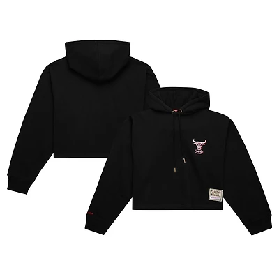 Sweat à capuche court Mitchell & Ness Chicago Bulls Hardwood Classics pour femme, noir