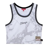Women's Mitchell & Ness White Chicago Bulls Hardwood Classics Marble Cropped Tank Top