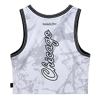 Women's Mitchell & Ness White Chicago Bulls Hardwood Classics Marble Cropped Tank Top