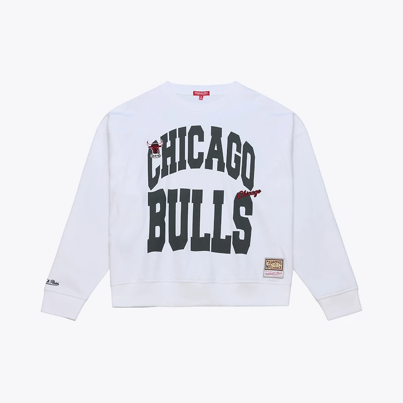 Sweat-shirt léger pour femme Mitchell & Ness blanc Chicago Bulls à lettres capitales