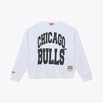 Women's Mitchell & Ness  White Chicago Bulls Lightweight Block Letter Sweatshirt