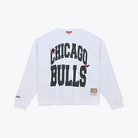 Women's Mitchell & Ness  White Chicago Bulls Lightweight Block Letter Sweatshirt