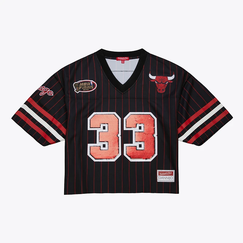 Women's Mitchell & Ness x DANNIJO Scottie Pippen Black Chicago Bulls Cropped Football Fashion Jersey