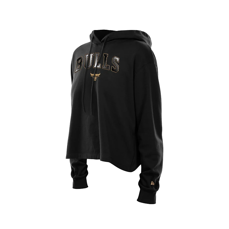 Sweat à capuche noir New Era Chicago Bulls Glam Game dos ouvert pour femme