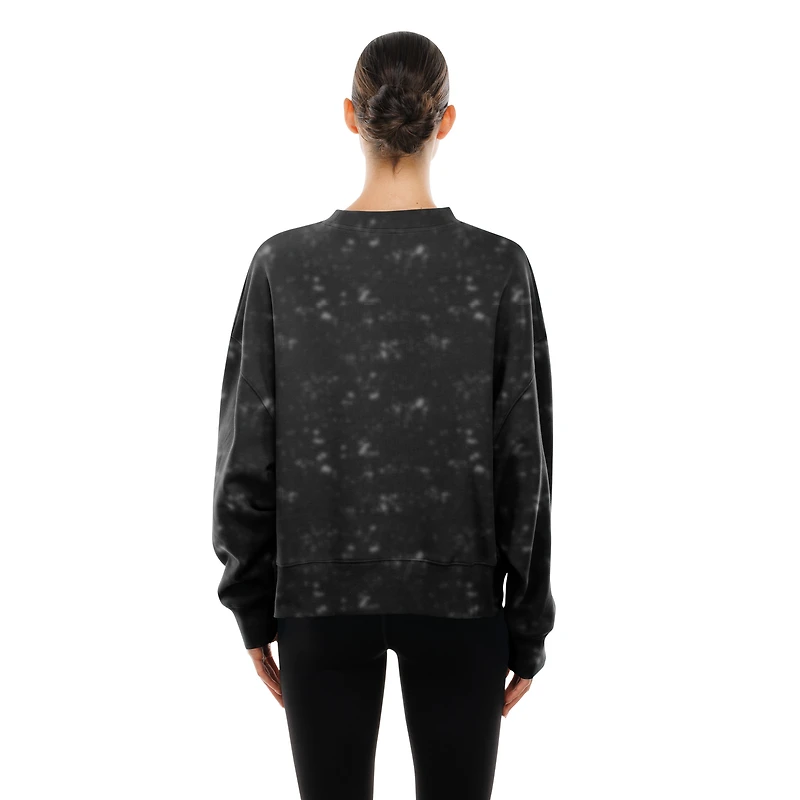Women's New Era  Black Chicago Bulls Throwback Collection Mineral Wash Crewneck Sweatshirt
