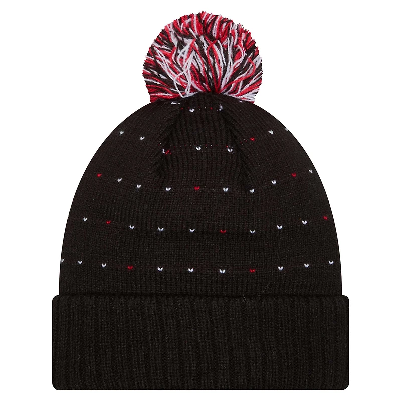Women's New Era Black Chicago Bulls Throwback Labeled Patch Cuffed Knit Hat with Pom