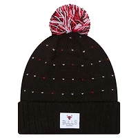 Women's New Era Black Chicago Bulls Throwback Labeled Patch Cuffed Knit Hat with Pom