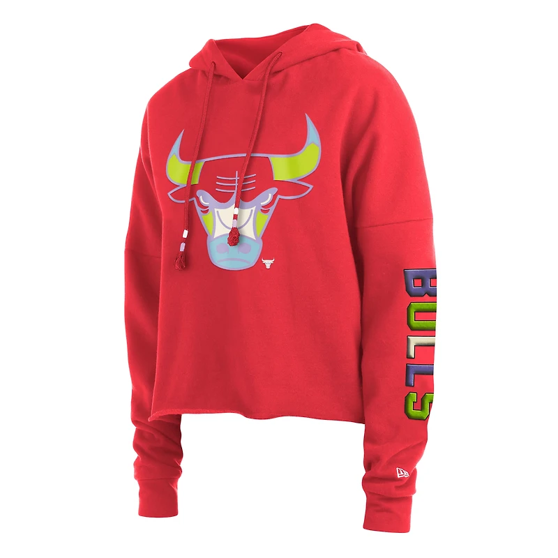 Chandail à capuchon court pour femme New Era Red Chicago Bulls Colour Pack