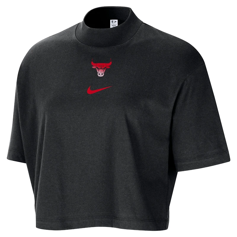Women's Nike Black Chicago Bulls Courtside Mock Neck Loose Fit Cropped T-Shirt