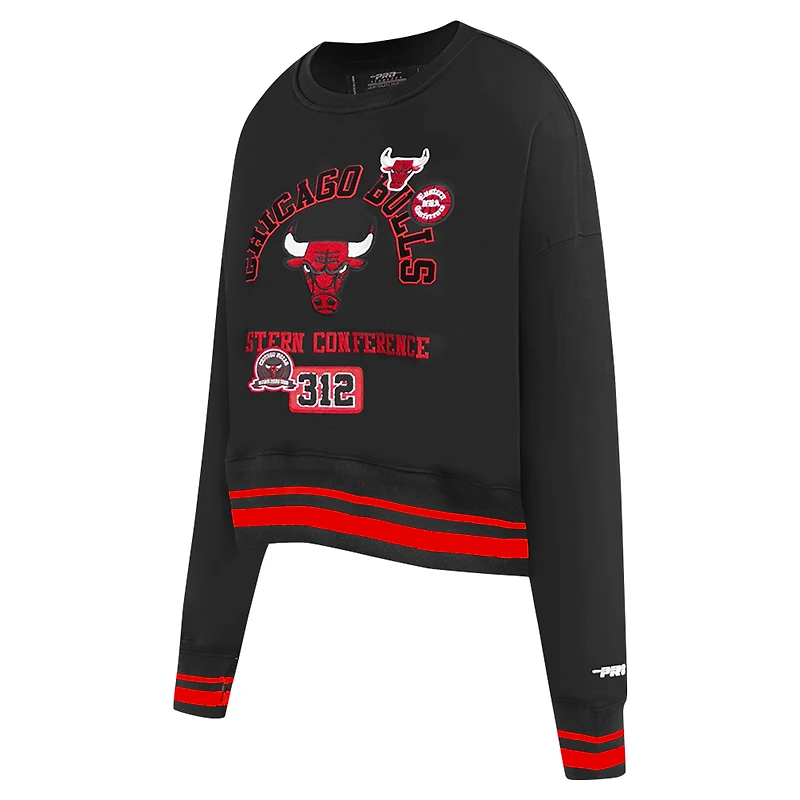 Women's Pro Standard Black Chicago Bulls Area Code Cropped Pullover Sweatshirt