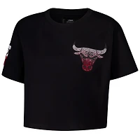 Women's Pro Standard Black Chicago Bulls Jewels Boxy Cropped T-Shirt