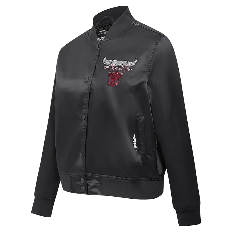 Veste Pro Standard noire à boutons-pression en satin et strass des Chicago Bulls pour femme