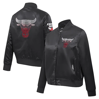 Veste Pro Standard noire à boutons-pression en satin et strass des Chicago Bulls pour femme