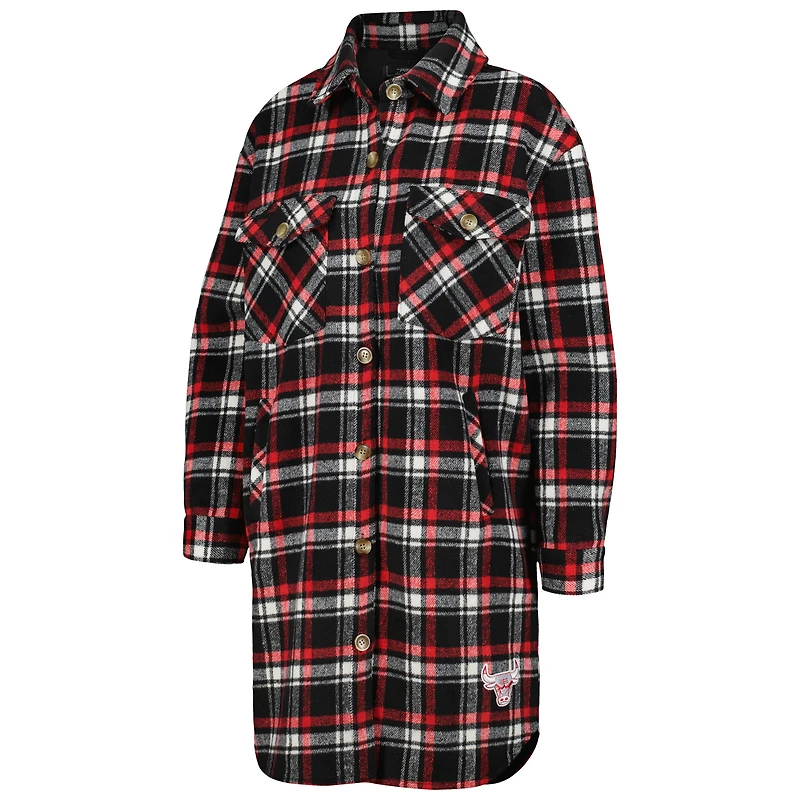 Women's Pro Standard Red/Black Chicago Bulls Prep Plaid Button-Up Shacket