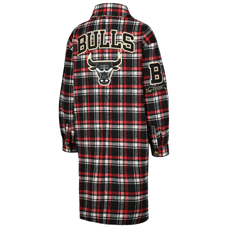 Women's Pro Standard Red/Black Chicago Bulls Prep Plaid Button-Up Shacket