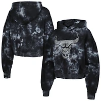 Sweat à capuche court motif tie-dye The Wild Collective pour femmes, noir, Chicago Bulls