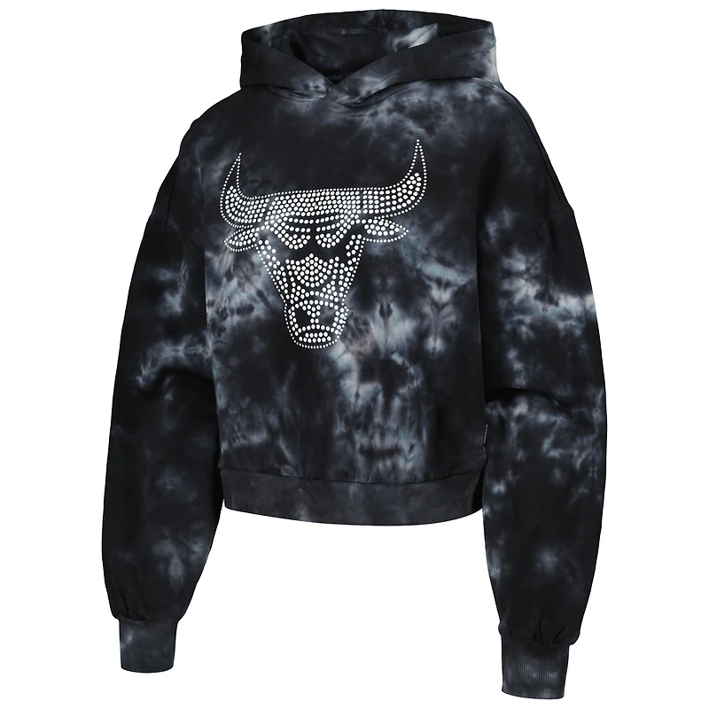 Sweat à capuche court motif tie-dye The Wild Collective pour femmes, noir, Chicago Bulls