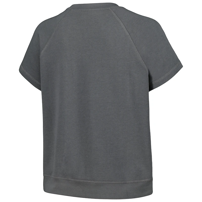 Sweat-shirt à manches courtes raglan en polaire brodée The Wild Collective pour femmes, gris, Chicago Bulls
