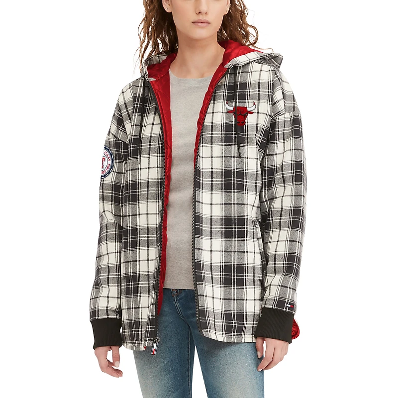 Sweat à capuche entièrement zippé en flanelle Molly Chicago Bulls Tommy Jeans pour femme, noir/crème