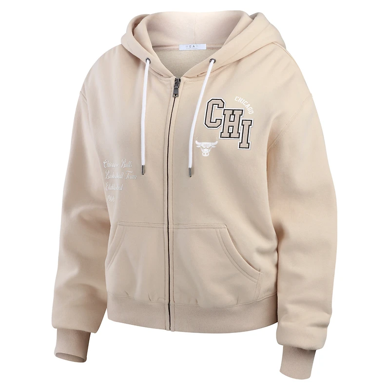 Sweat à capuche zippé en feutre ton sur de grande taille pour femme WEAR by Erin Andrews, couleur marron, des Chicago Bulls