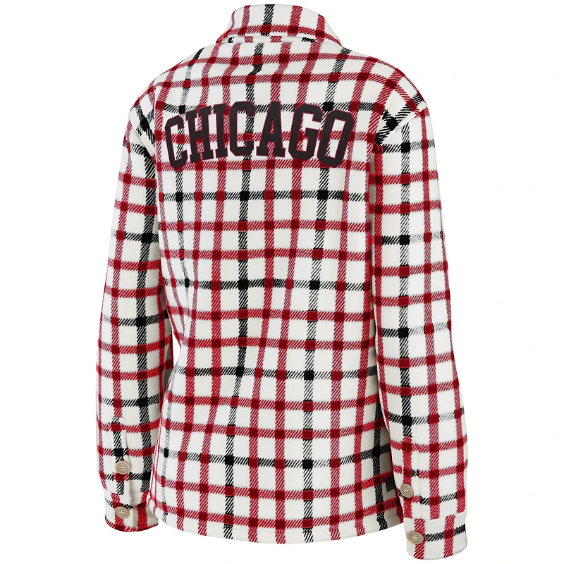 Women's WEAR by Erin Andrews Oatmeal Chicago Bulls Plaid Button-Up Shirt Jacket