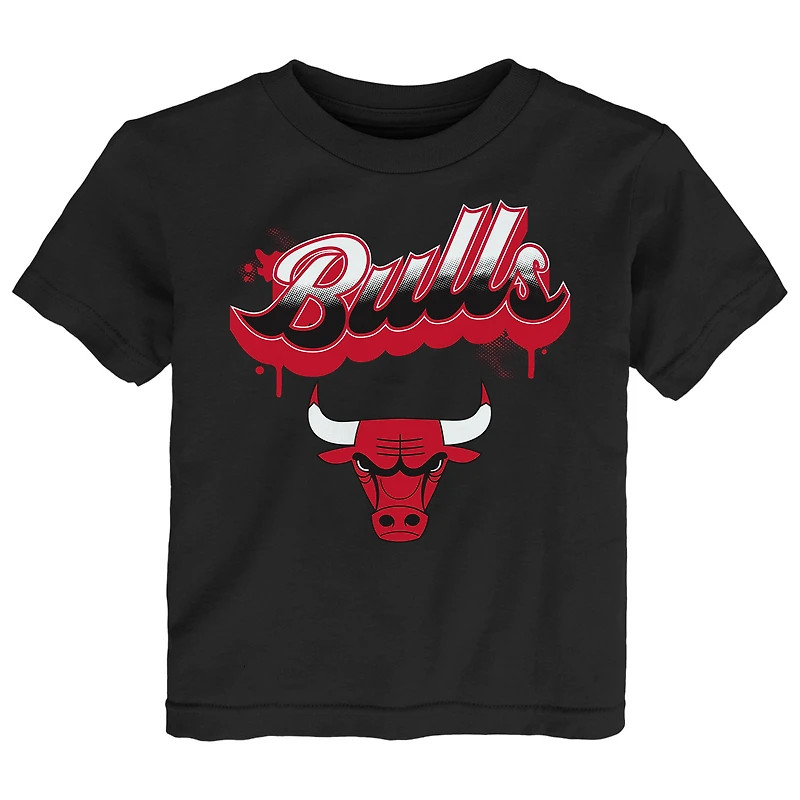 T-shirt noir pour jeunes Chicago Bulls avec inscription pétillante