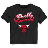 T-shirt noir pour jeunes Chicago Bulls avec inscription pétillante