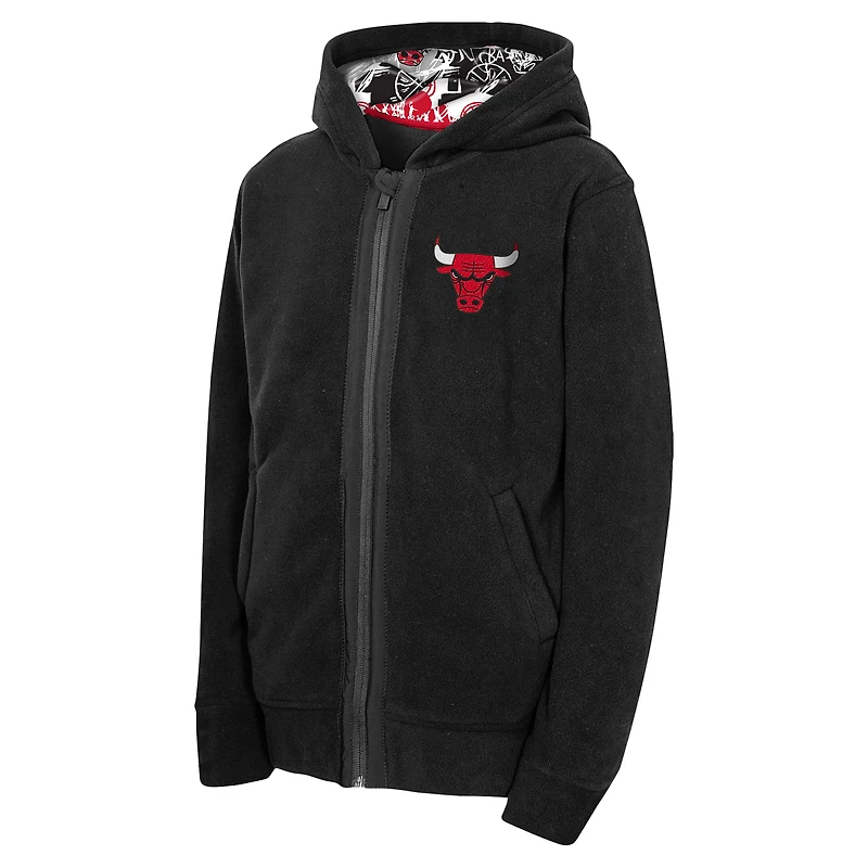 Youth Black Chicago Bulls Key Line Sherpa Full-Zip Hoodie