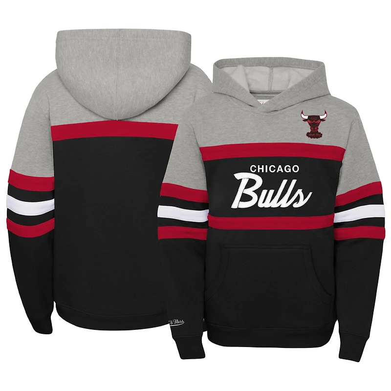 Youth Mitchell & Ness Black/Heather Gray Chicago Bulls Hardwood Classics Head Coach Pullover Hoodie