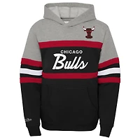 Youth Mitchell & Ness Black/Heather Gray Chicago Bulls Hardwood Classics Head Coach Pullover Hoodie