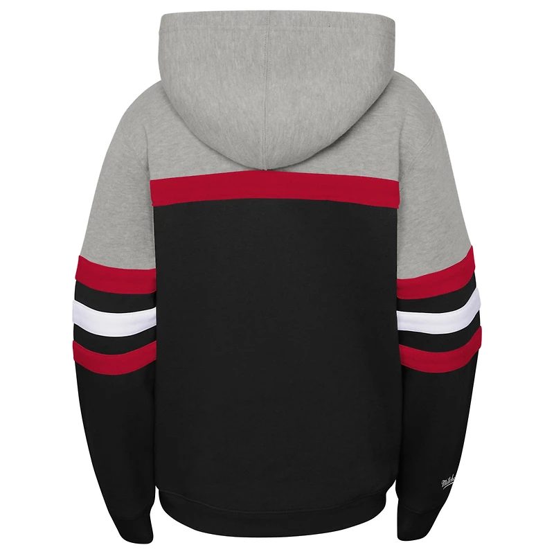 Youth Mitchell & Ness Black/Heather Gray Chicago Bulls Hardwood Classics Head Coach Pullover Hoodie
