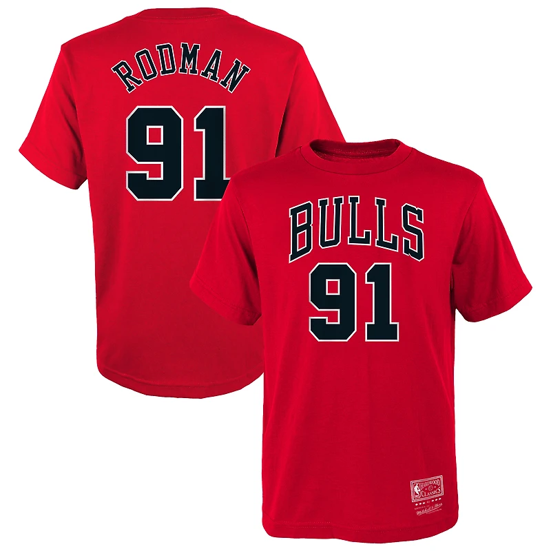 Youth Mitchell & Ness Dennis Rodman Red Chicago Bulls Hardwood Classics Name Number T-Shirt