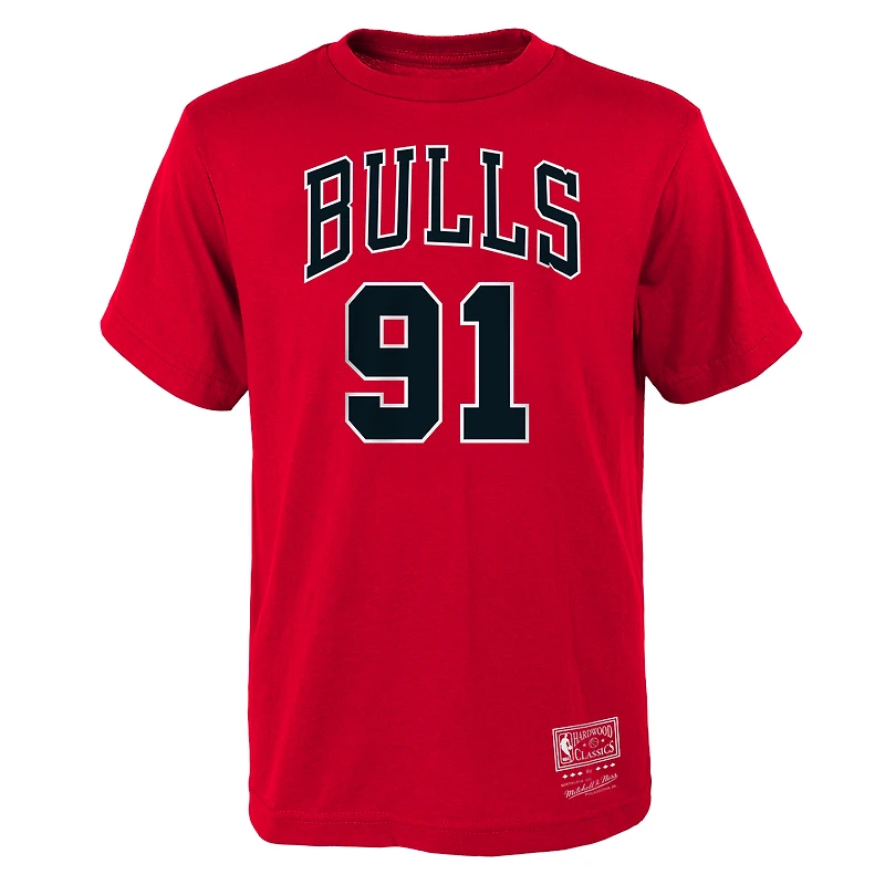 T-shirt Mitchell & Ness pour enfant, modèle Dennis Rodman rouge Chicago Bulls Hardwood Classics, nom et numéro