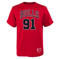 T-shirt Mitchell & Ness pour enfant, modèle Dennis Rodman rouge Chicago Bulls Hardwood Classics, nom et numéro