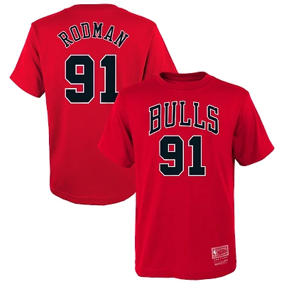 Youth Mitchell & Ness Dennis Rodman Red Chicago Bulls Hardwood Classics Name Number T-Shirt