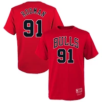 Youth Mitchell & Ness Dennis Rodman Red Chicago Bulls Hardwood Classics Name Number T-Shirt