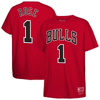 Youth Mitchell & Ness Derrick Rose Red Chicago Bulls Hardwood Classics Name Number T-Shirt