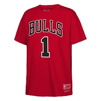 Youth Mitchell & Ness Derrick Rose Red Chicago Bulls Hardwood Classics Name Number T-Shirt
