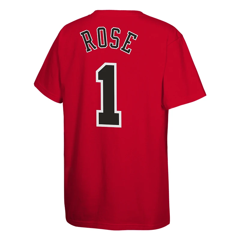 Youth Mitchell & Ness Derrick Rose Red Chicago Bulls Hardwood Classics Name Number T-Shirt