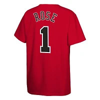 Youth Mitchell & Ness Derrick Rose Red Chicago Bulls Hardwood Classics Name Number T-Shirt