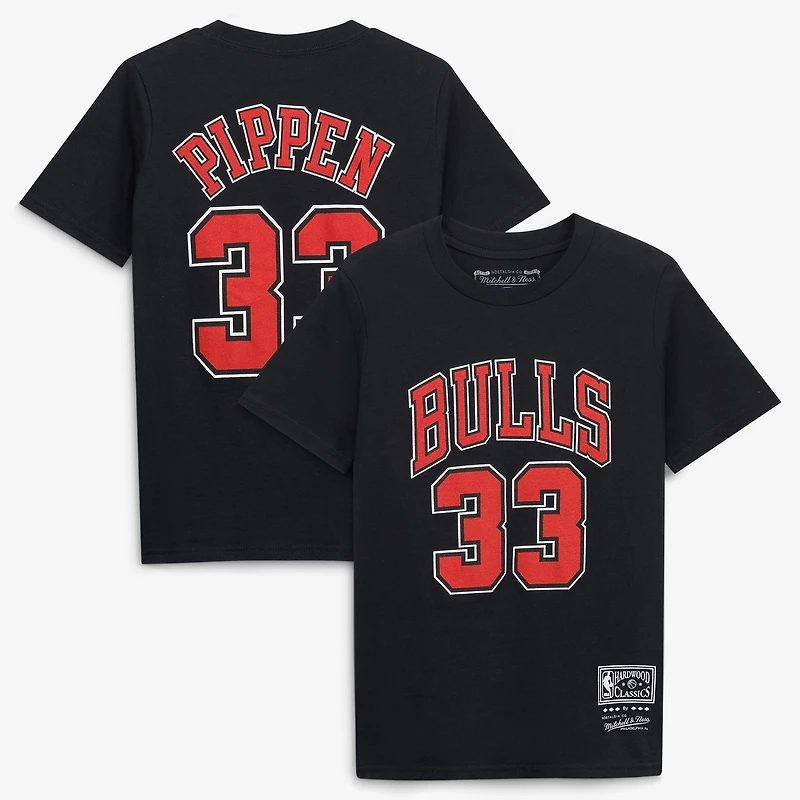 T-shirt Mitchell & Ness Scottie Pippen noir Chicago Bulls Hardwood Classics pour enfant, avec nom et numéro
