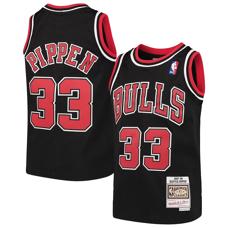Maillot rétro Mitchell & Ness Scottie Pippen noir Chicago Bulls Hardwood Classics pour enfant
