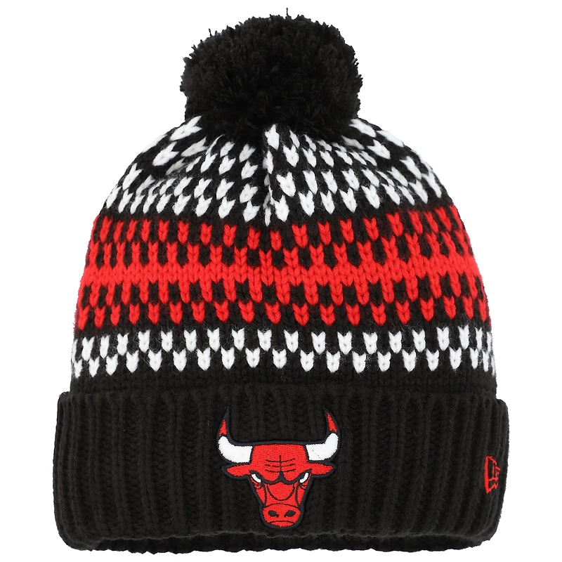 Youth New Era Black Chicago Bulls Cozy Cuffed Knit Hat with Pom