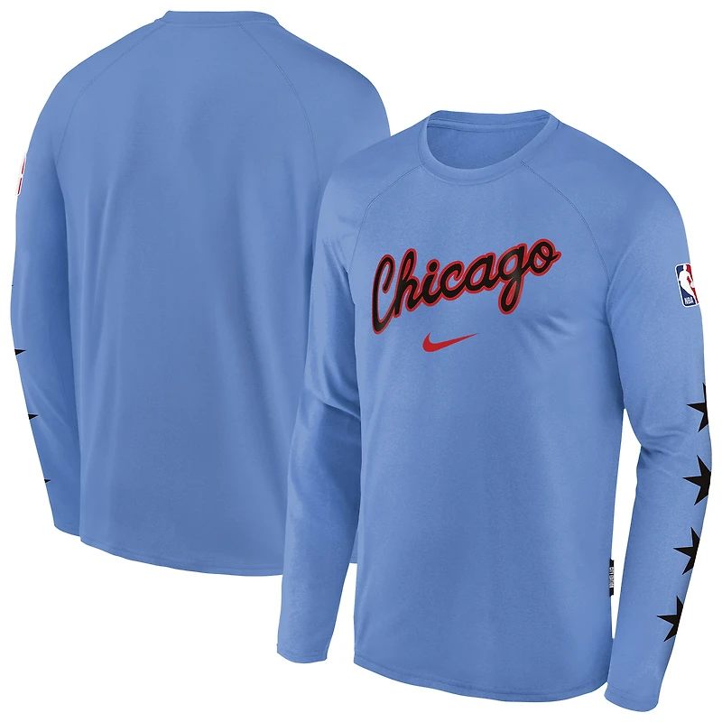 Youth Nike Blue Chicago Bulls 2025/26 City Edition Dri-Fit Long Sleeve Game Top