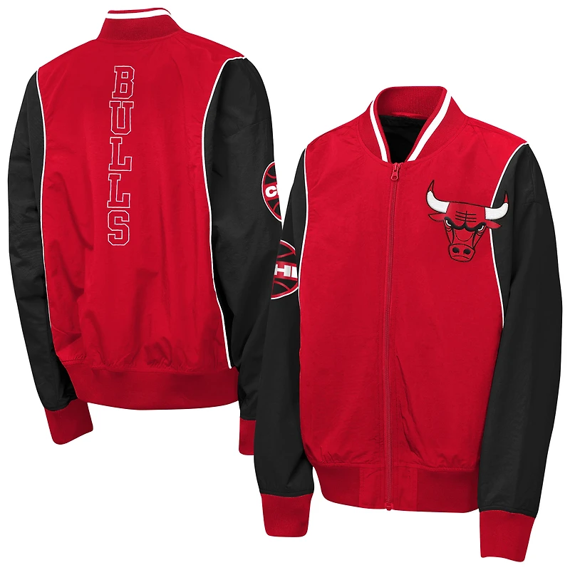 Coupe-vent zippé à deux points rouge/noir Chicago Bulls pour jeunes Outerstuff