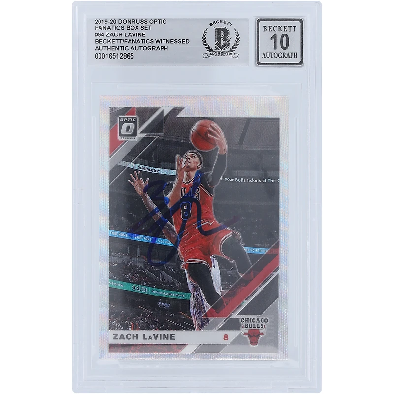 Coffret Fanatics Panini Donruss Optic 2019-20 autographié par Zach LaVine Chicago Bulls #64 Beckett Fanatics, carte 10 authentifiée et témoin