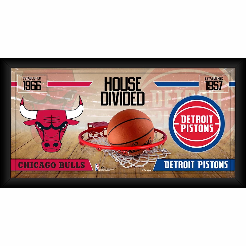 Collage encadré 10" x 20" des Chicago Bulls contre les Detroit Pistons