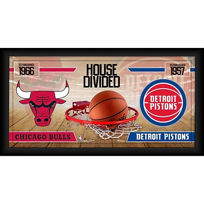 Collage encadré 10" x 20" des Chicago Bulls contre les Detroit Pistons